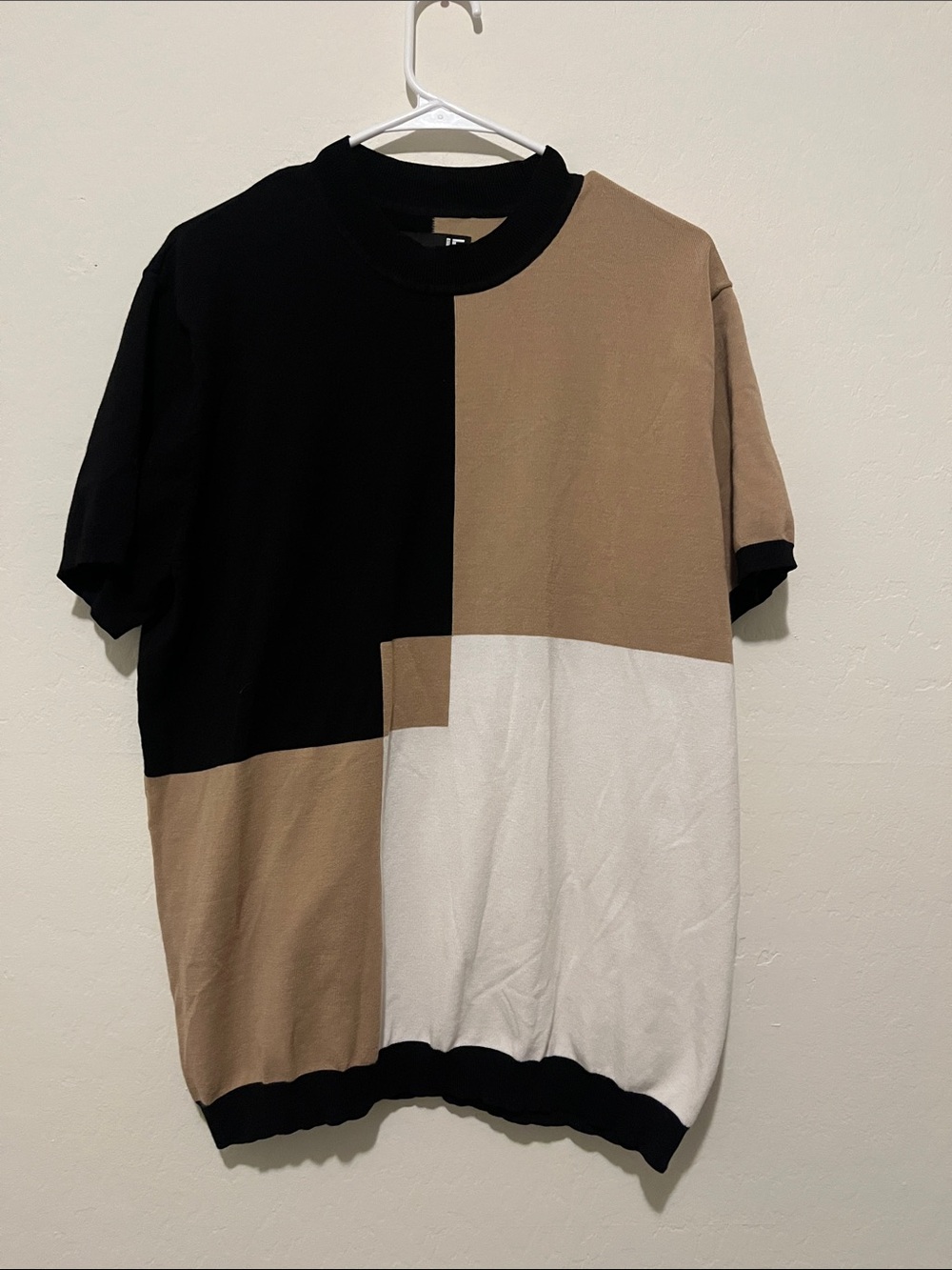 jf j.ferrar Colorblock Short Sleeve Shirt - Black, Tan & White